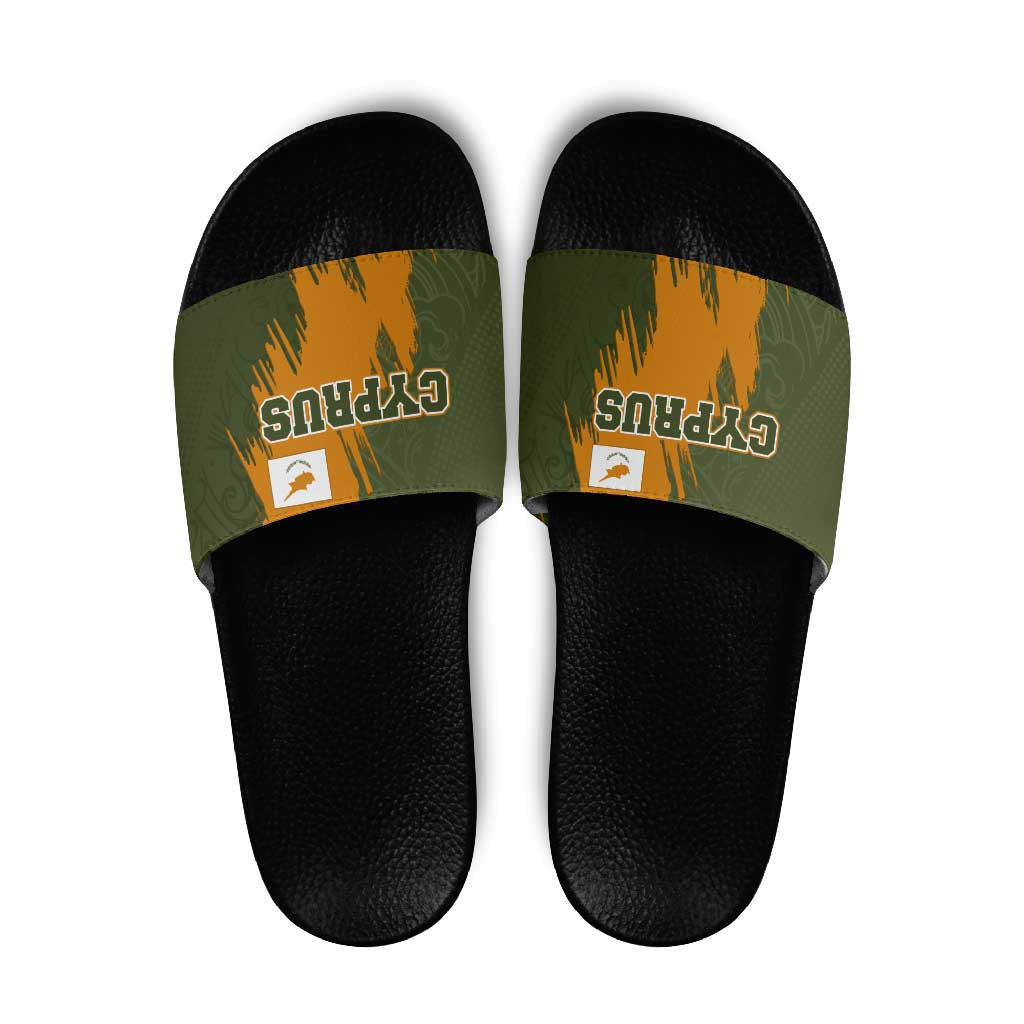 Cyprus Slide Sandals with Green Orange Brushstroke Design and National Emblem TS04