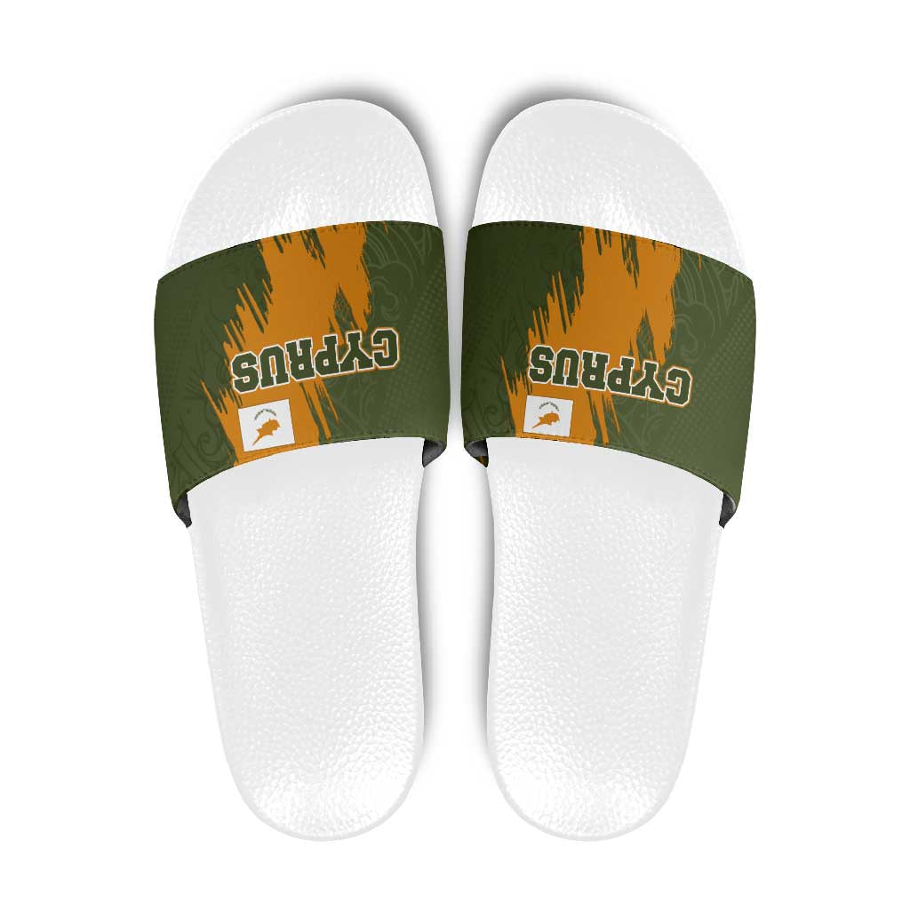 Cyprus Slide Sandals with Green Orange Brushstroke Design and National Emblem TS04