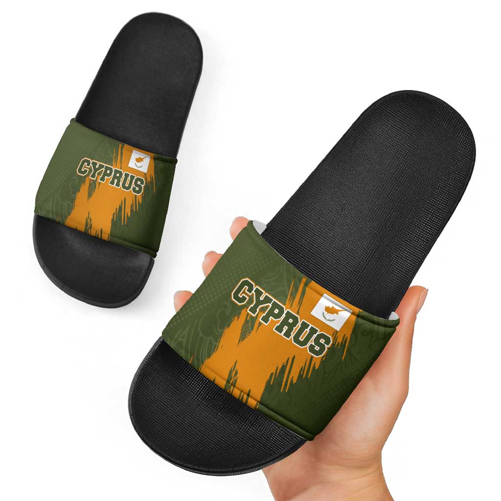 Cyprus Slide Sandals with Green Orange Brushstroke Design and National Emblem TS04