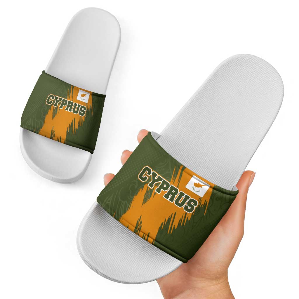 Cyprus Slide Sandals with Green Orange Brushstroke Design and National Emblem TS04
