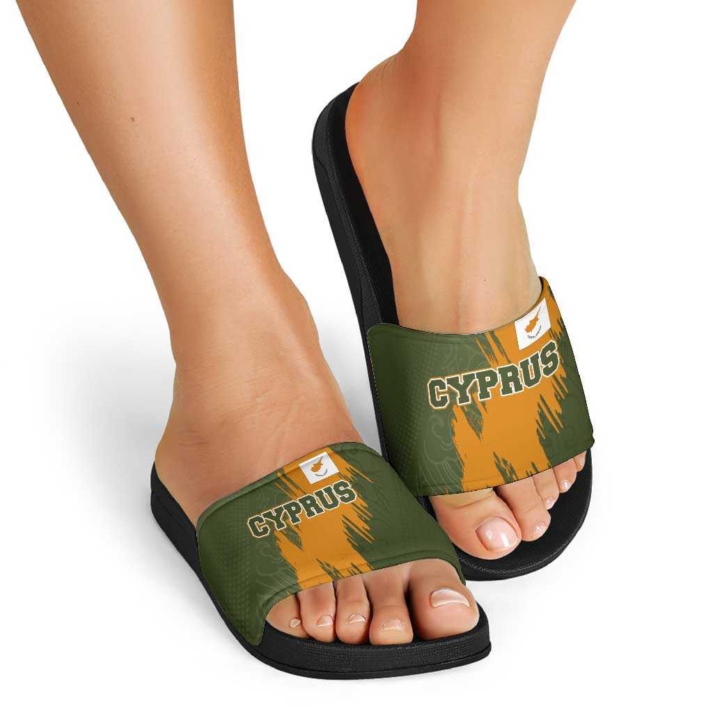Cyprus Slide Sandals with Green Orange Brushstroke Design and National Emblem TS04