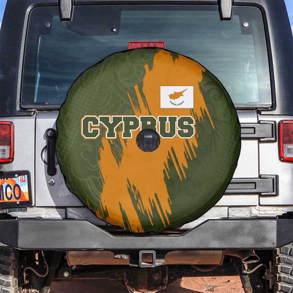 Cyprus Spare Tire Cover with Green Orange Brushstroke Design and National Emblem TS04