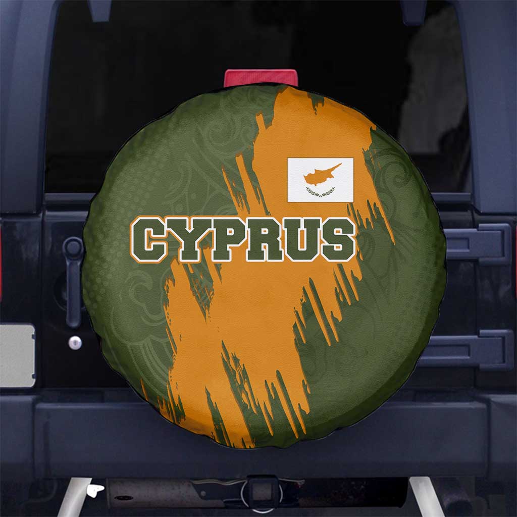 Cyprus Spare Tire Cover with Green Orange Brushstroke Design and National Emblem TS04