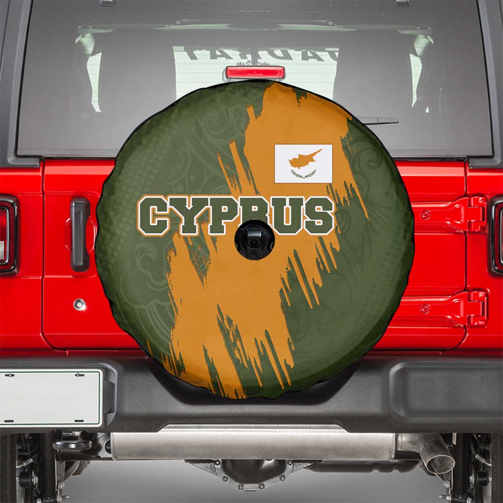 Cyprus Spare Tire Cover with Green Orange Brushstroke Design and National Emblem TS04