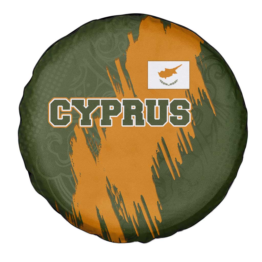 Cyprus Spare Tire Cover with Green Orange Brushstroke Design and National Emblem TS04