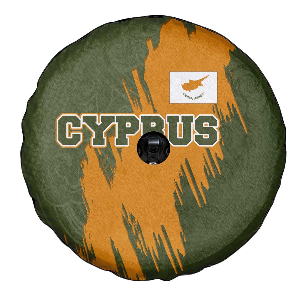 Cyprus Spare Tire Cover with Green Orange Brushstroke Design and National Emblem TS04