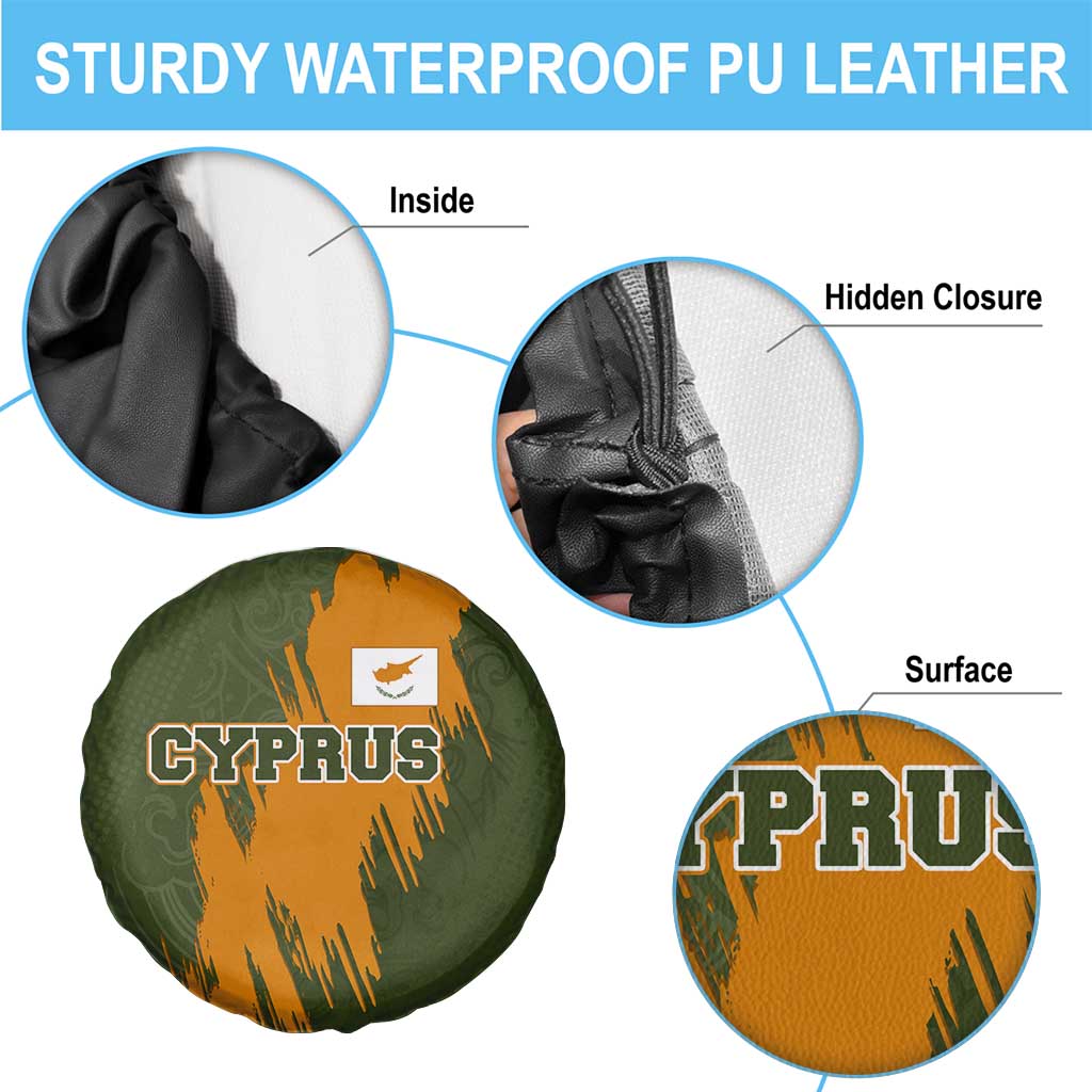 Cyprus Spare Tire Cover with Green Orange Brushstroke Design and National Emblem TS04