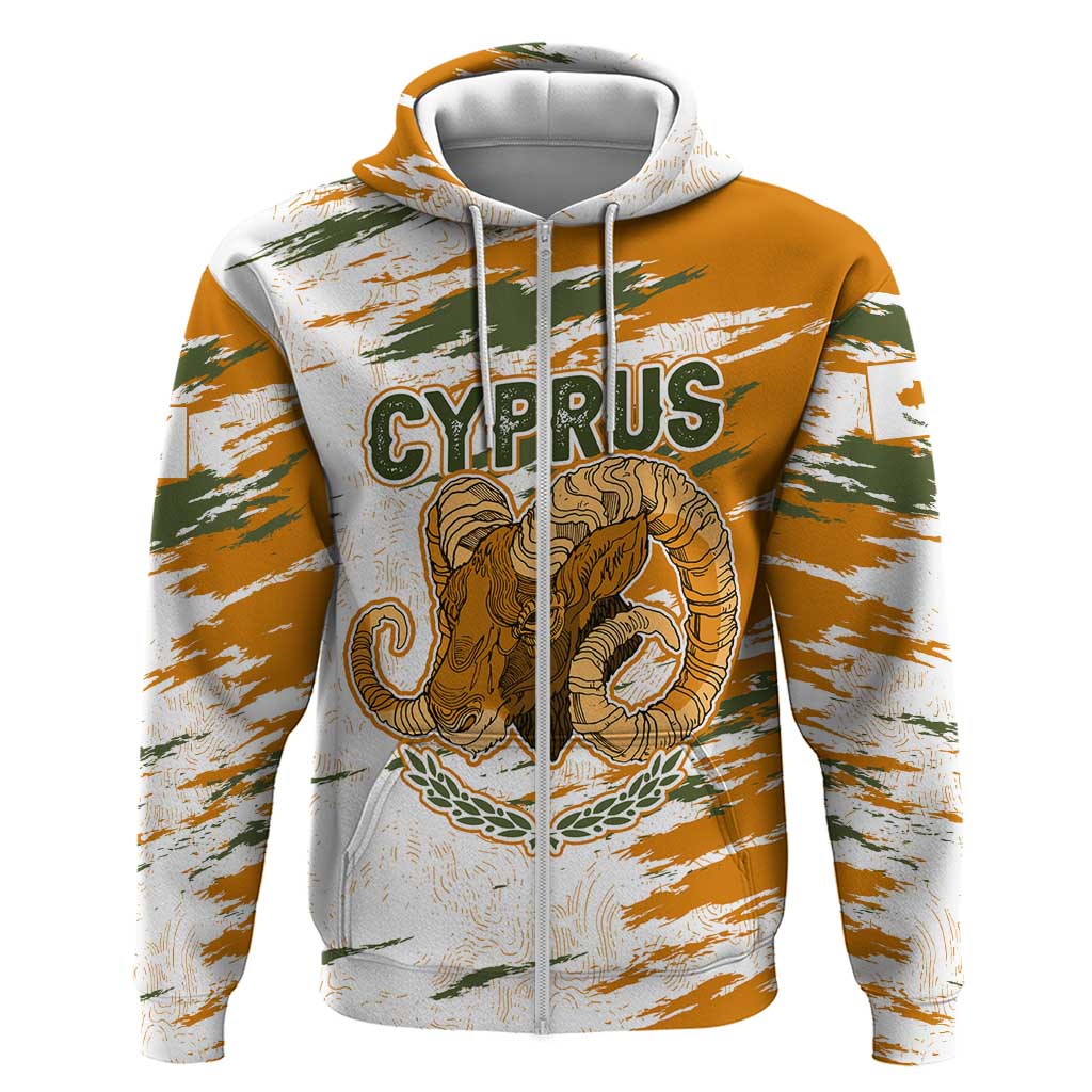 Cyprus Hoodie with Mouflon Illustration Design and National Laurel TS04