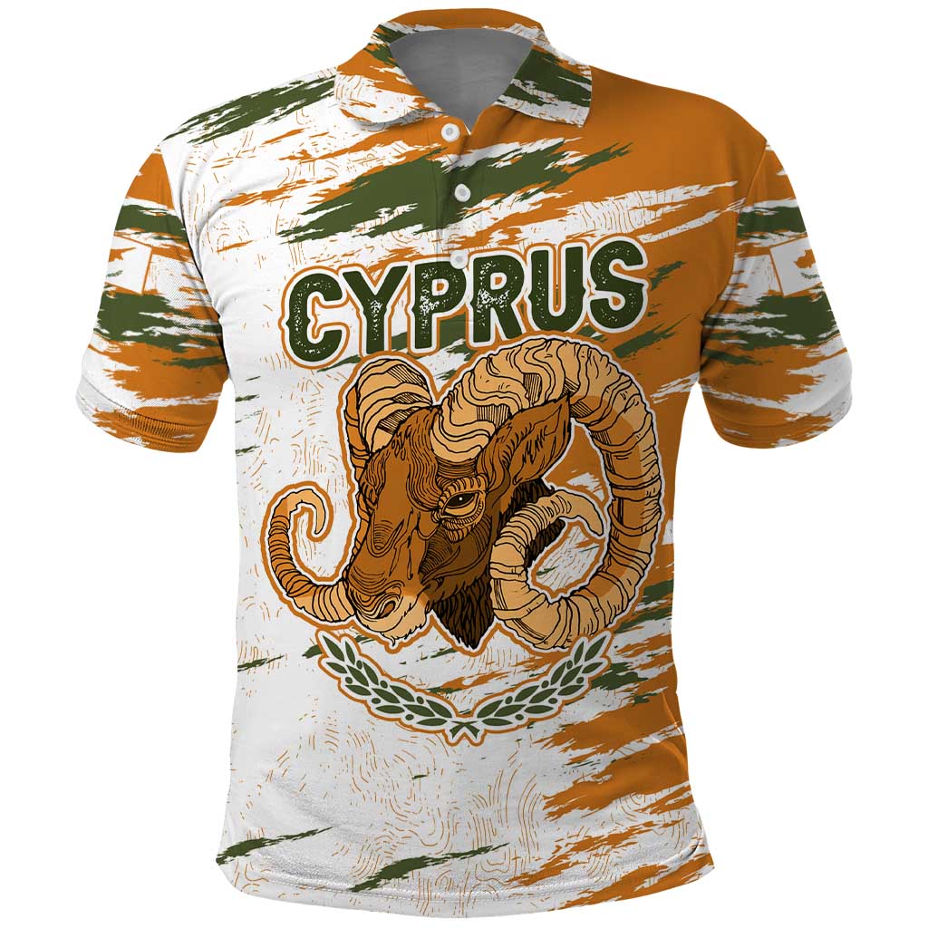 Cyprus Polo Shirt with Mouflon Illustration Design and National Laurel TS04