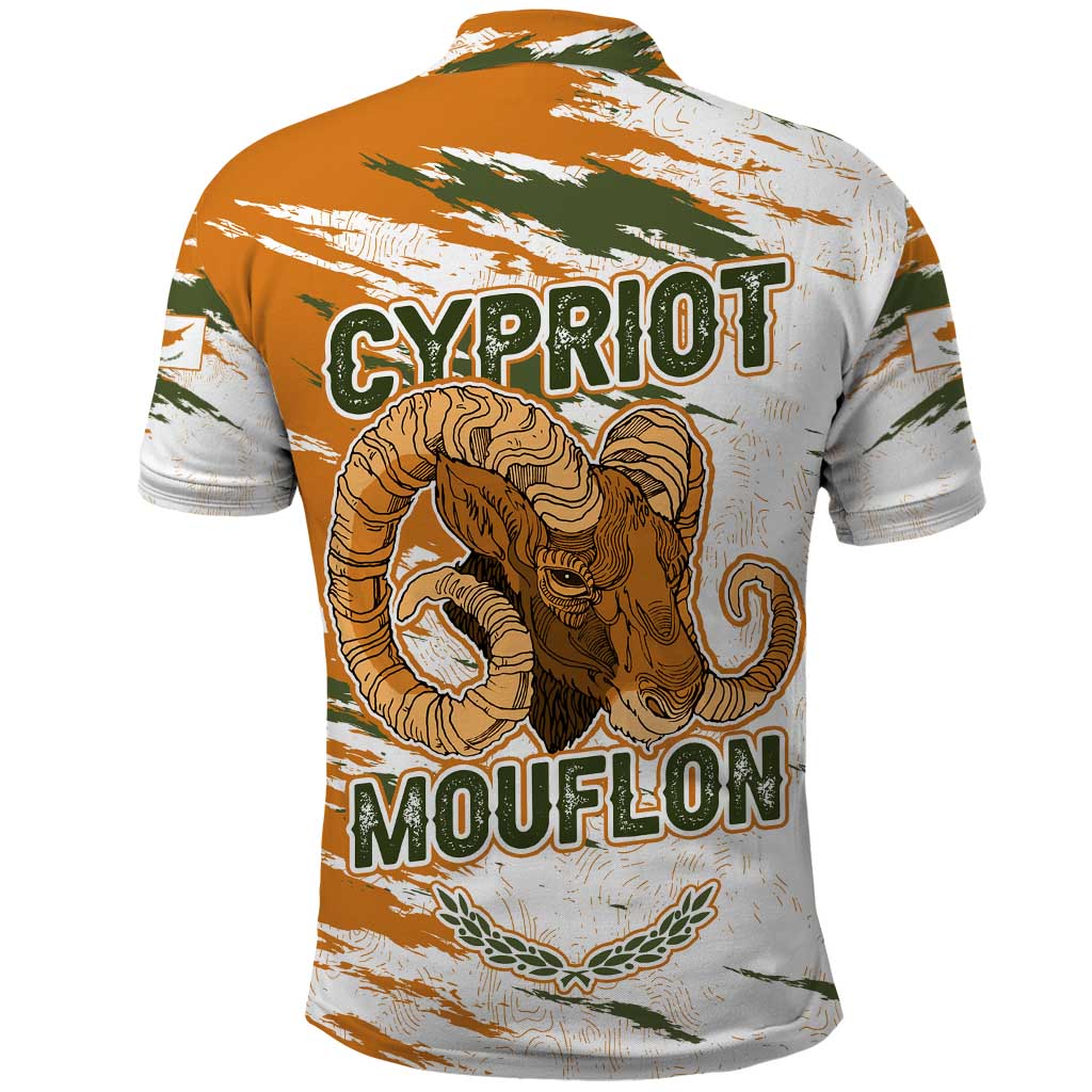 Cyprus Polo Shirt with Mouflon Illustration Design and National Laurel TS04