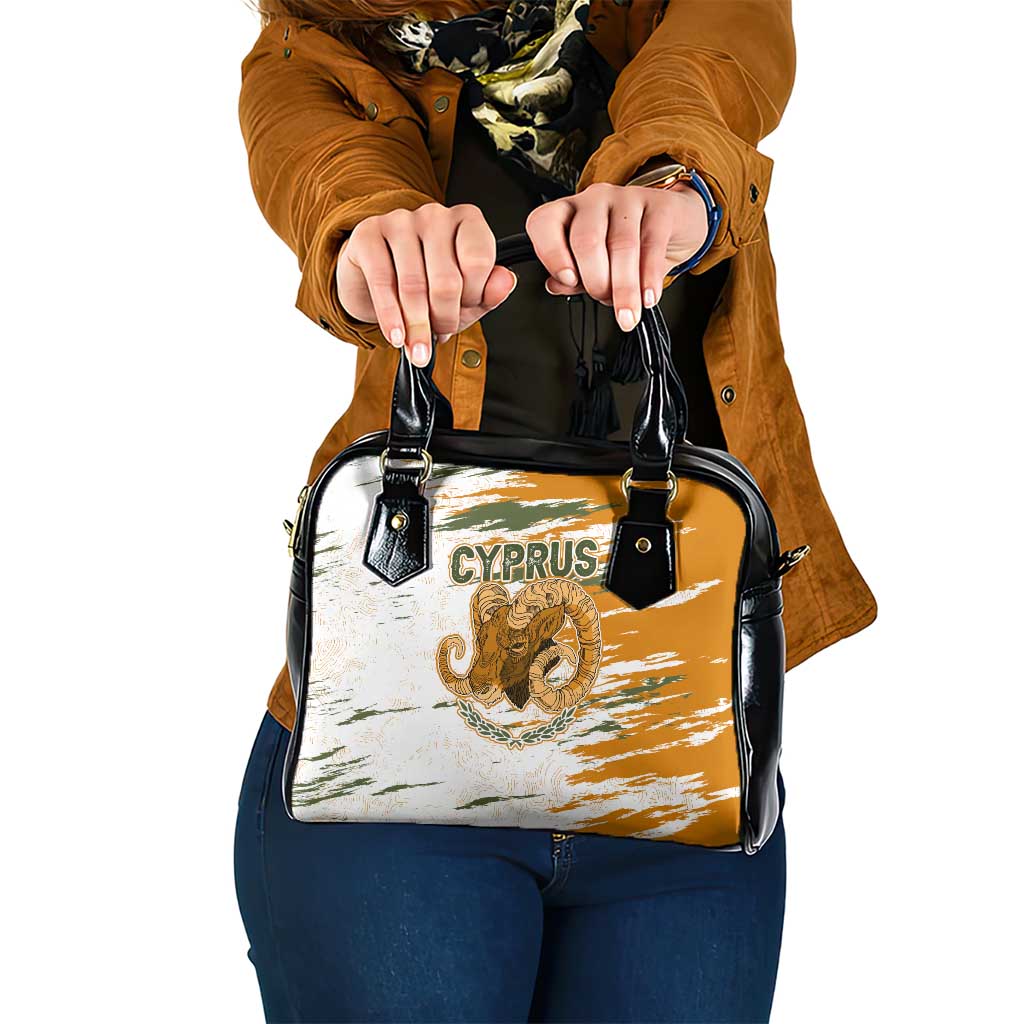 Cyprus Shoulder Handbag with Mouflon Illustration Design and National Laurel TS04