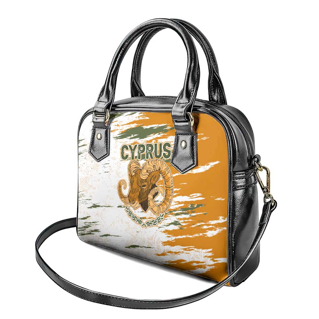 Cyprus Shoulder Handbag with Mouflon Illustration Design and National Laurel TS04