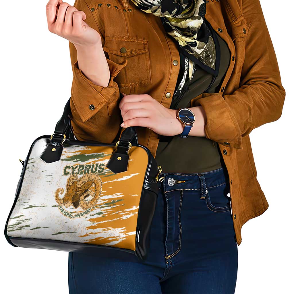Cyprus Shoulder Handbag with Mouflon Illustration Design and National Laurel TS04