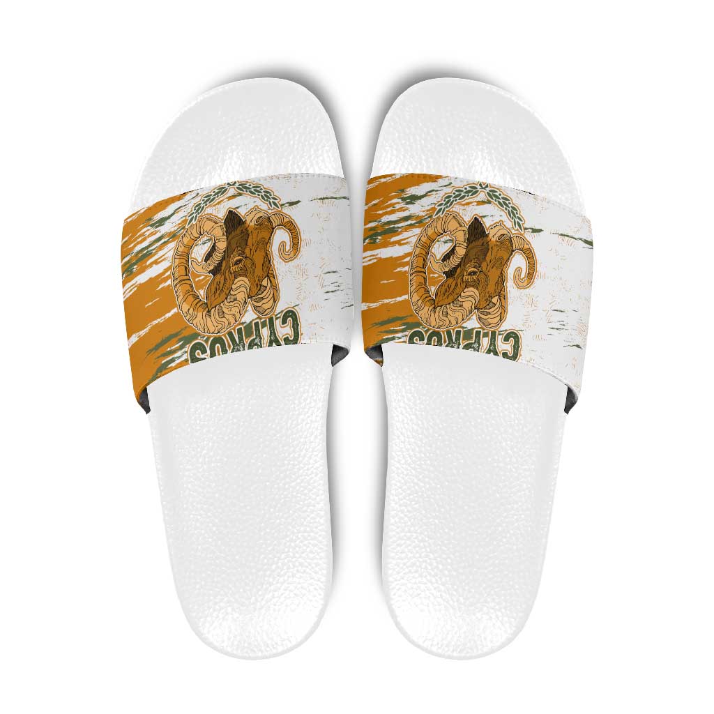 Cyprus Slide Sandals with Mouflon Illustration Design and National Laurel TS04