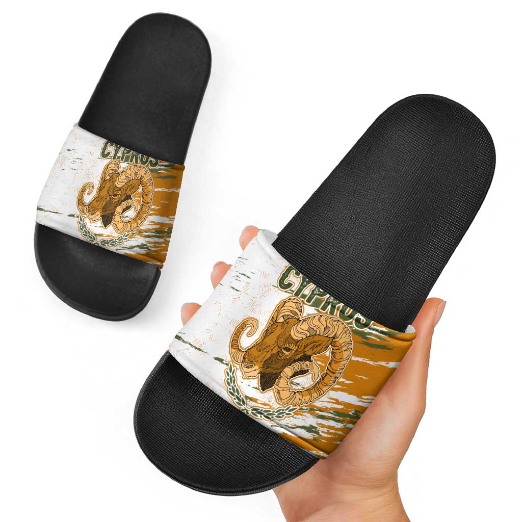 Cyprus Slide Sandals with Mouflon Illustration Design and National Laurel TS04