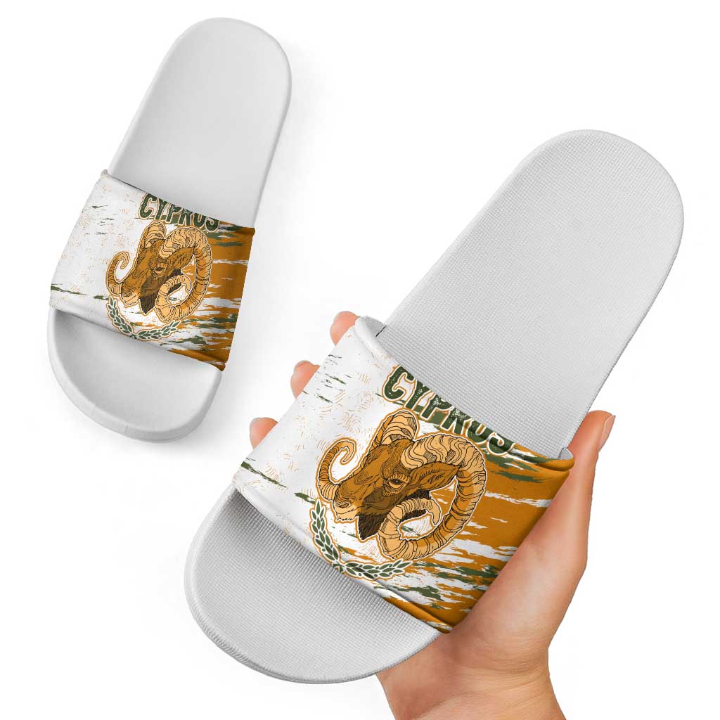 Cyprus Slide Sandals with Mouflon Illustration Design and National Laurel TS04