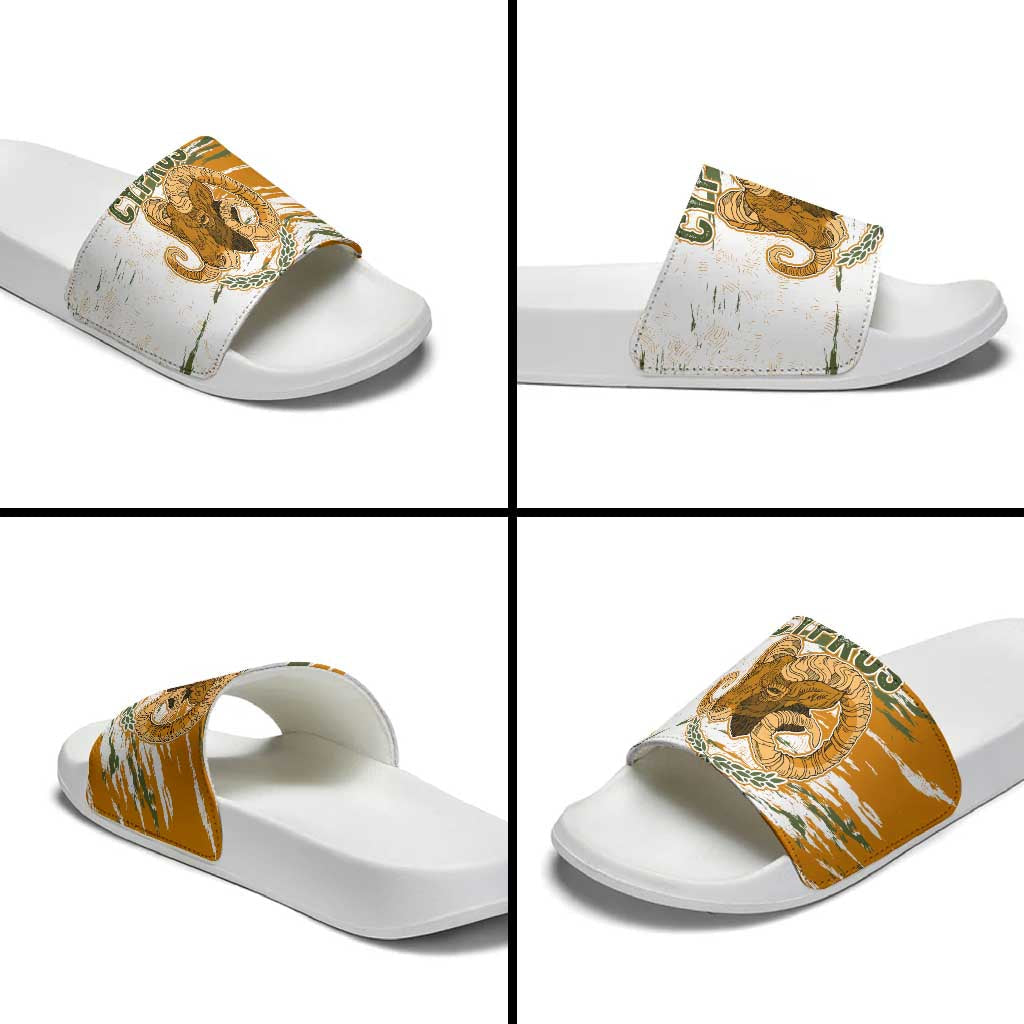 Cyprus Slide Sandals with Mouflon Illustration Design and National Laurel TS04