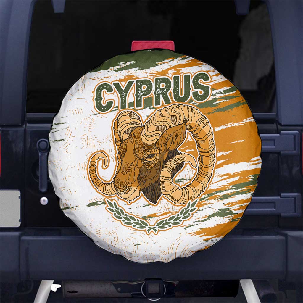 Cyprus Spare Tire Cover with Mouflon Illustration Design and National Laurel TS04