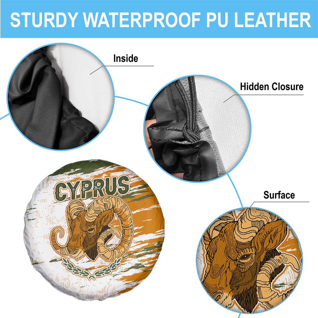 Cyprus Spare Tire Cover with Mouflon Illustration Design and National Laurel TS04