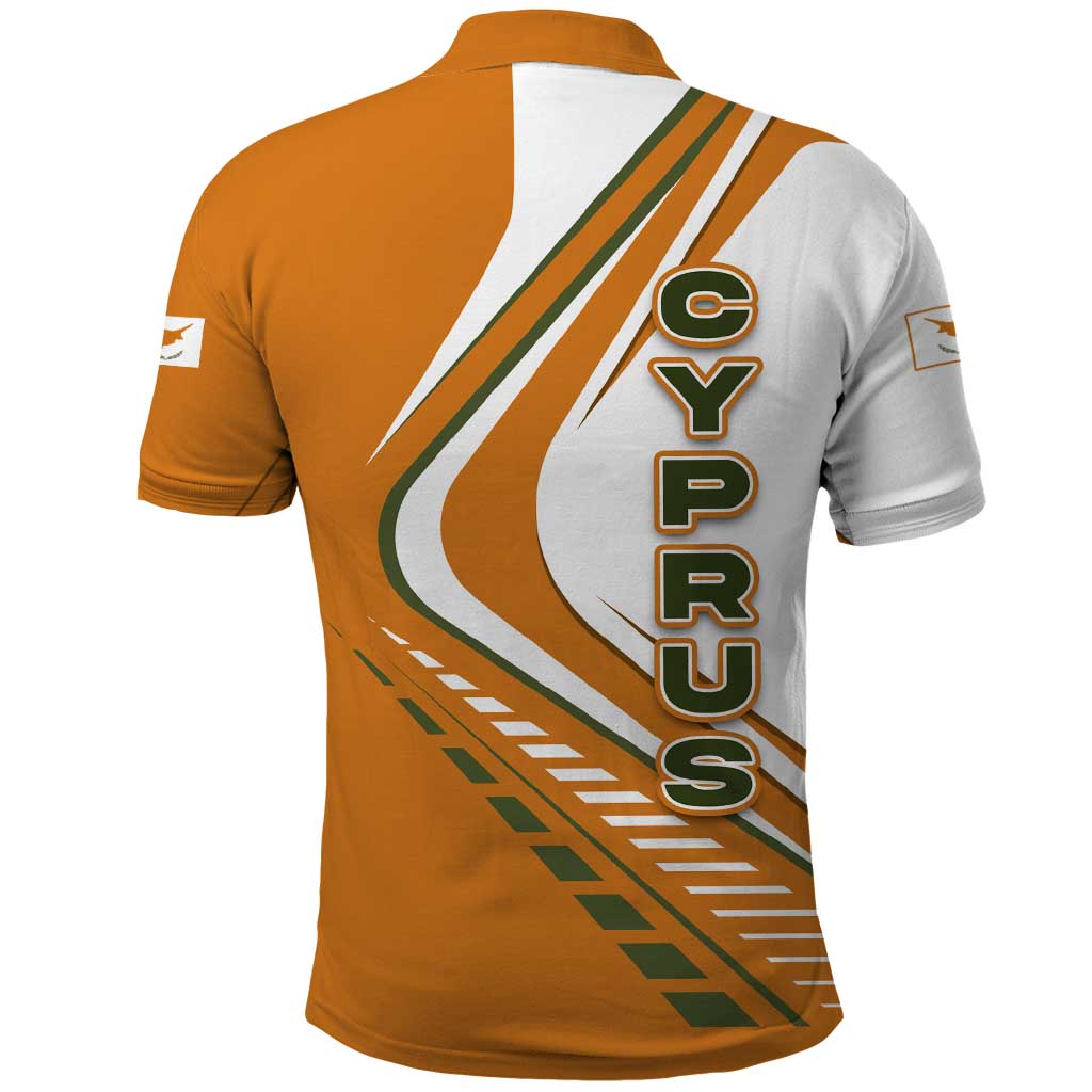 Cyprus Polo Shirt with Orange White Abstract Streak Design and Flag Emblem TS04