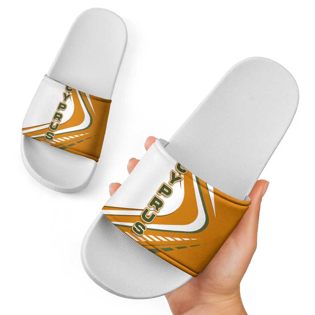 Cyprus Slide Sandals with Orange White Abstract Streak Design and Flag Emblem TS04