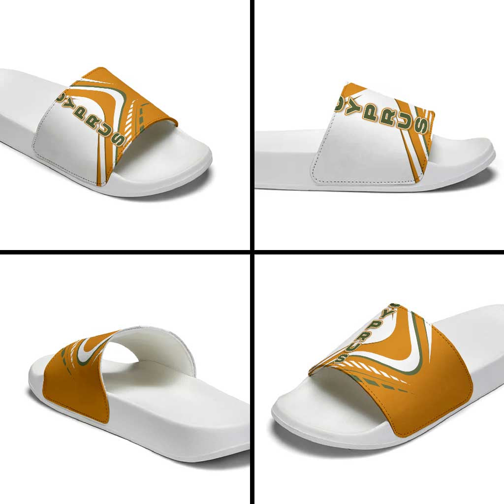 Cyprus Slide Sandals with Orange White Abstract Streak Design and Flag Emblem TS04