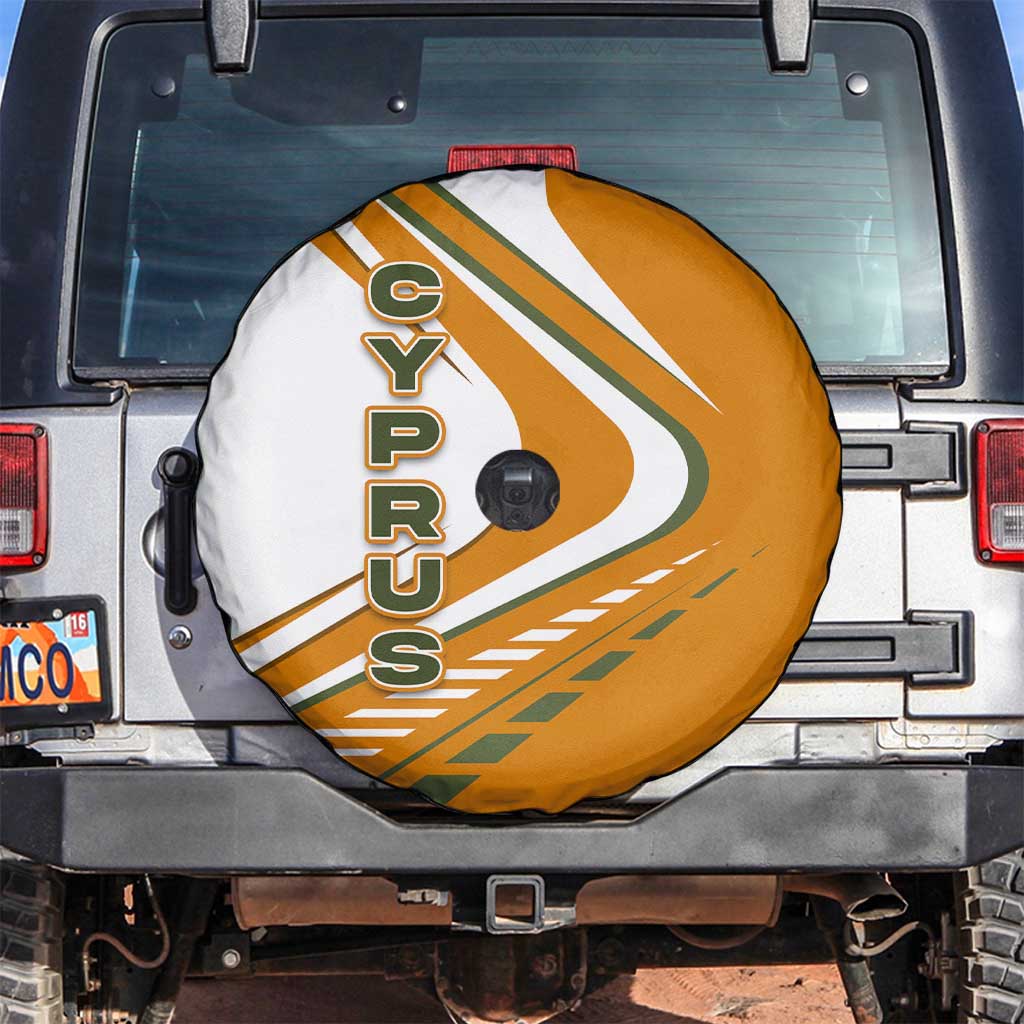 Cyprus Spare Tire Cover with Orange White Abstract Streak Design and Flag Emblem TS04