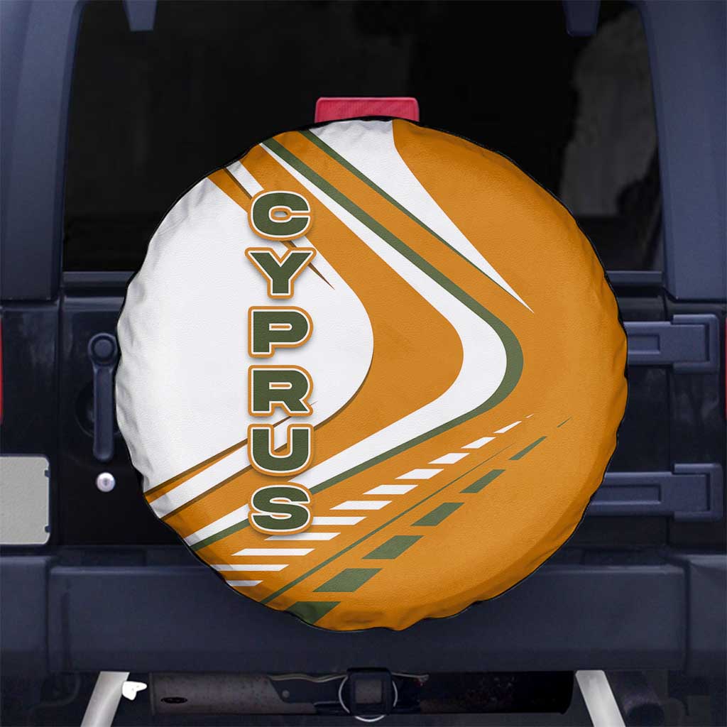 Cyprus Spare Tire Cover with Orange White Abstract Streak Design and Flag Emblem TS04