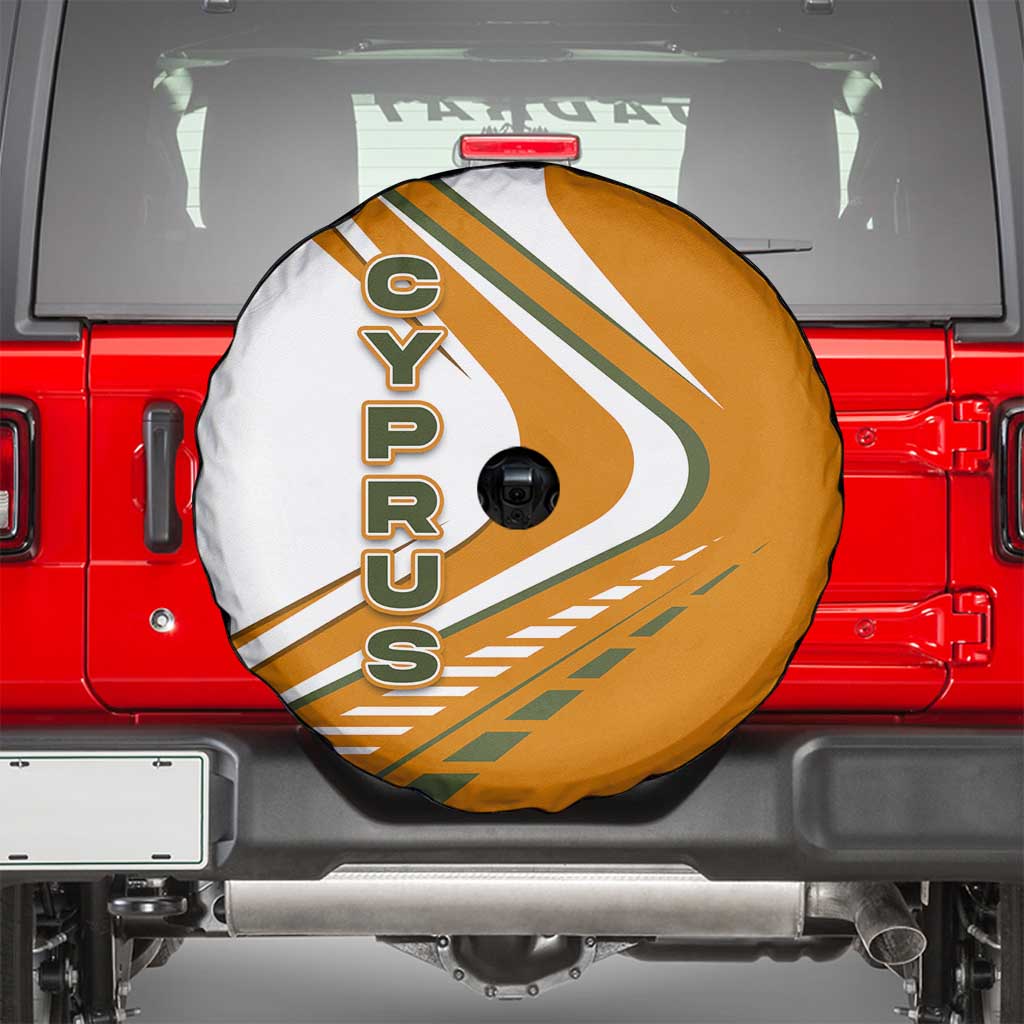 Cyprus Spare Tire Cover with Orange White Abstract Streak Design and Flag Emblem TS04