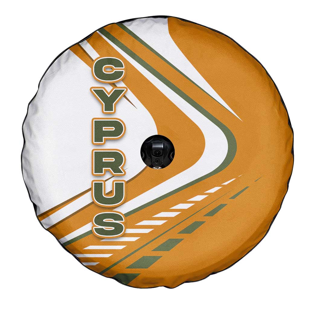 Cyprus Spare Tire Cover with Orange White Abstract Streak Design and Flag Emblem TS04