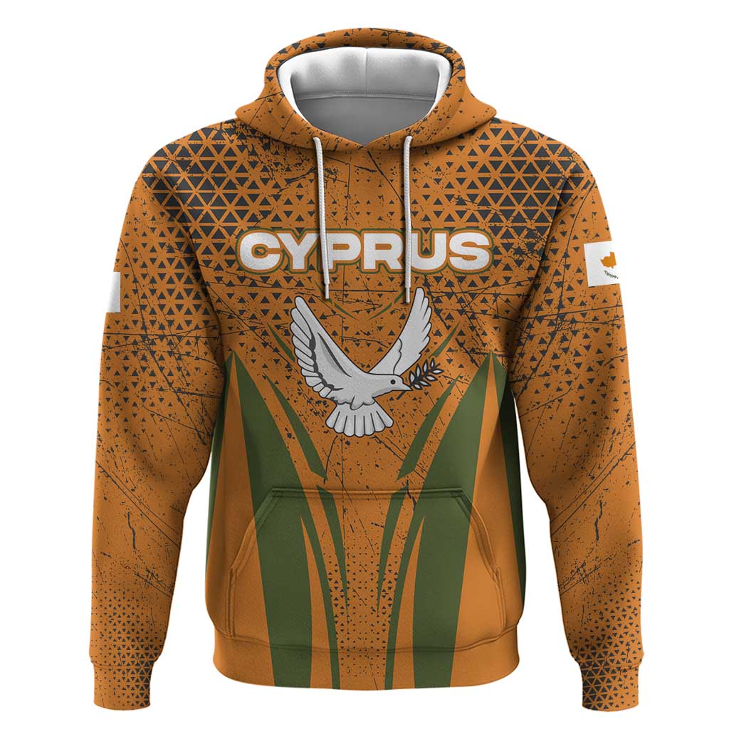 Cyprus Hoodie with Orange Green Grunge Design and Peace Dove Emblem TS04