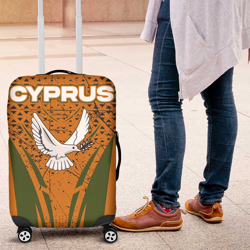 Cyprus Luggage Cover with Orange Green Grunge Design and Peace Dove Emblem TS04