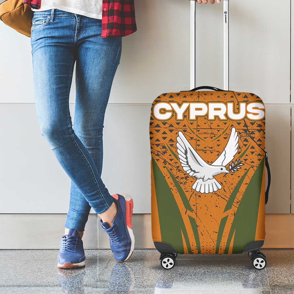 Cyprus Luggage Cover with Orange Green Grunge Design and Peace Dove Emblem TS04