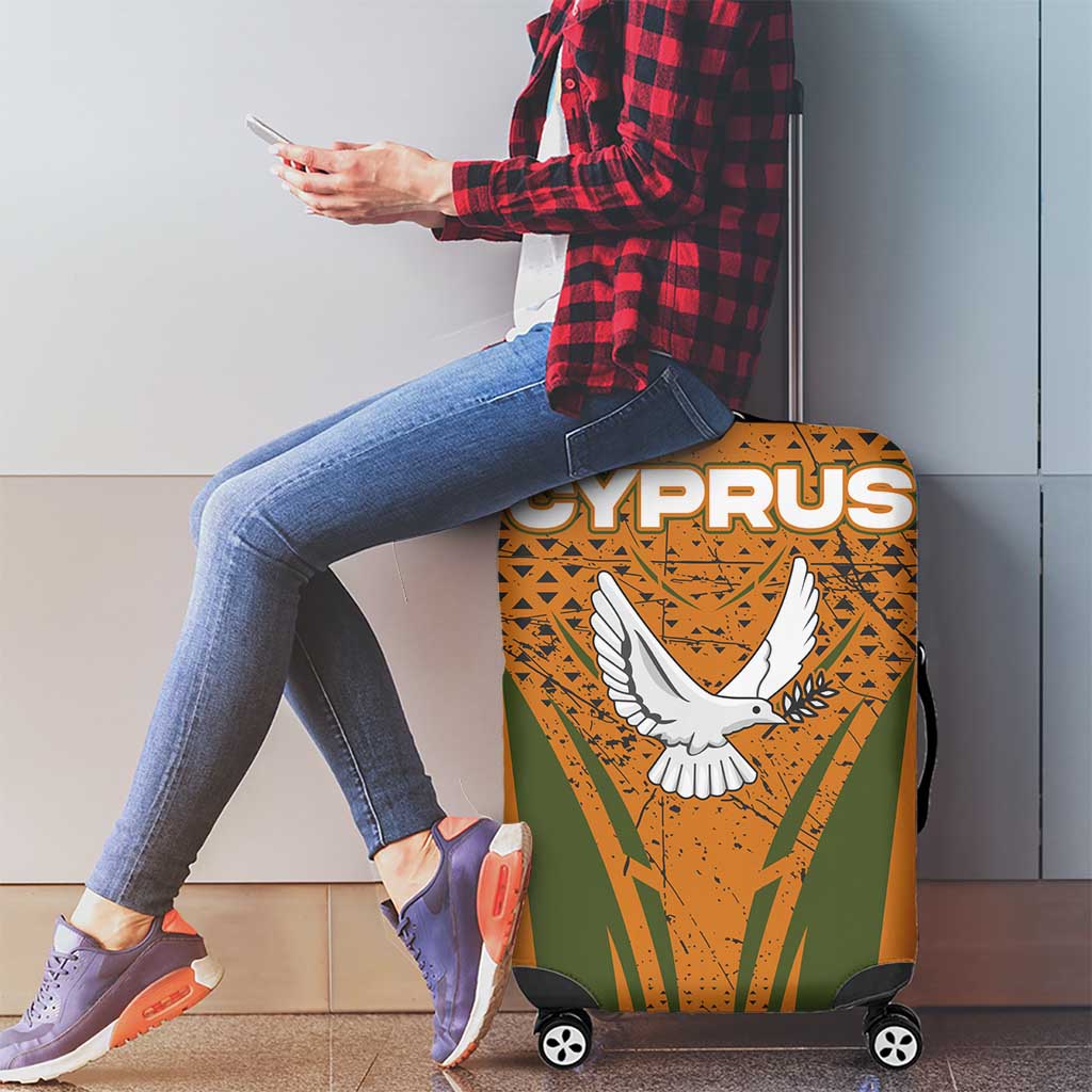 Cyprus Luggage Cover with Orange Green Grunge Design and Peace Dove Emblem TS04