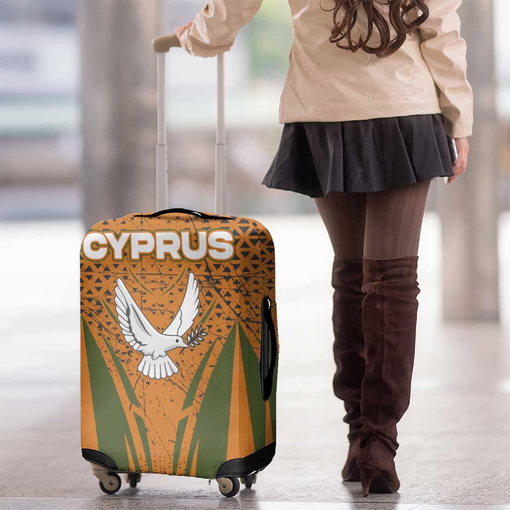 Cyprus Luggage Cover with Orange Green Grunge Design and Peace Dove Emblem TS04