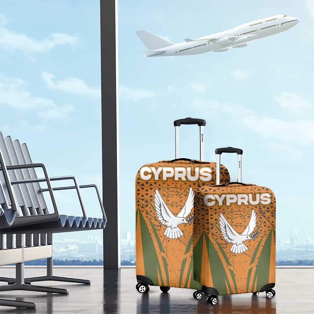 Cyprus Luggage Cover with Orange Green Grunge Design and Peace Dove Emblem TS04