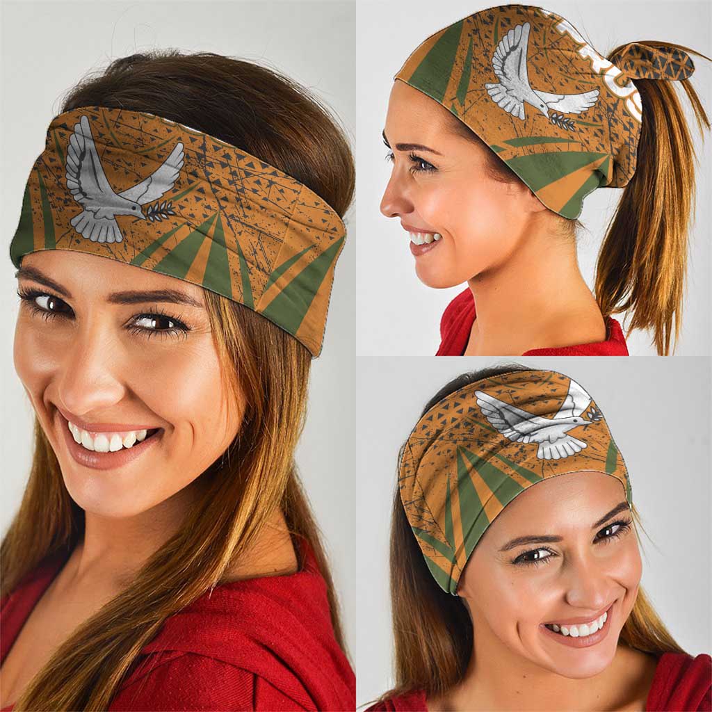 Cyprus Neck Gaiter with Orange Green Grunge Design and Peace Dove Emblem TS04