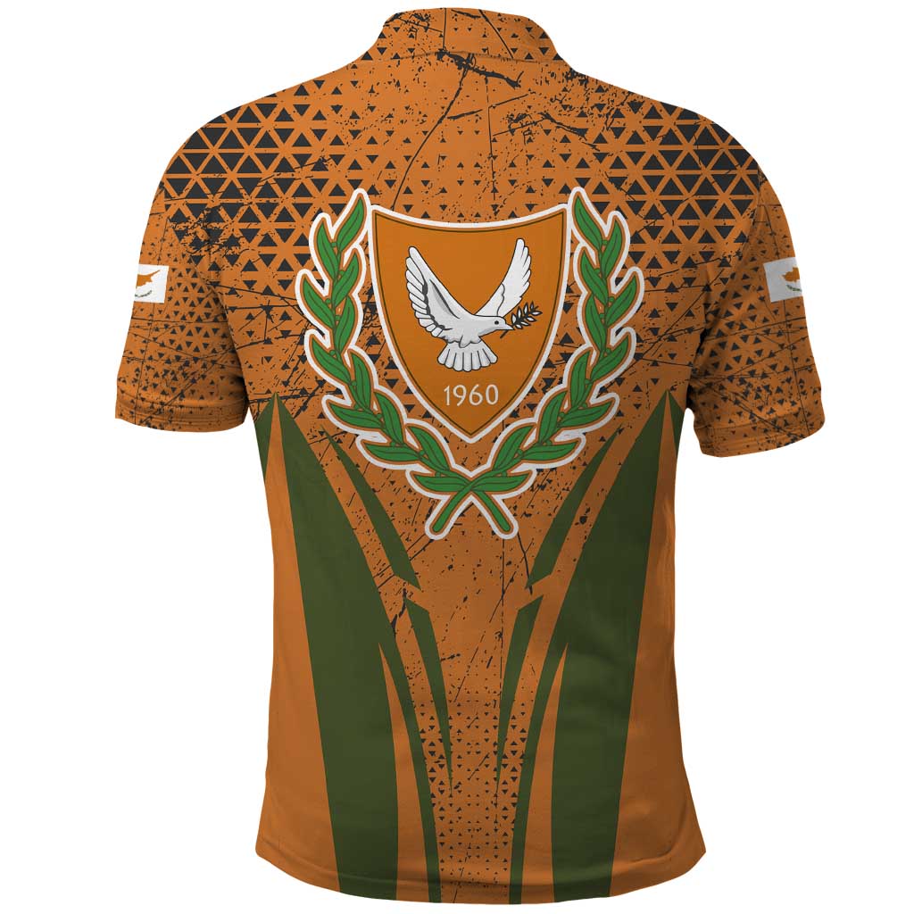 Cyprus Polo Shirt with Orange Green Grunge Design and Peace Dove Emblem TS04