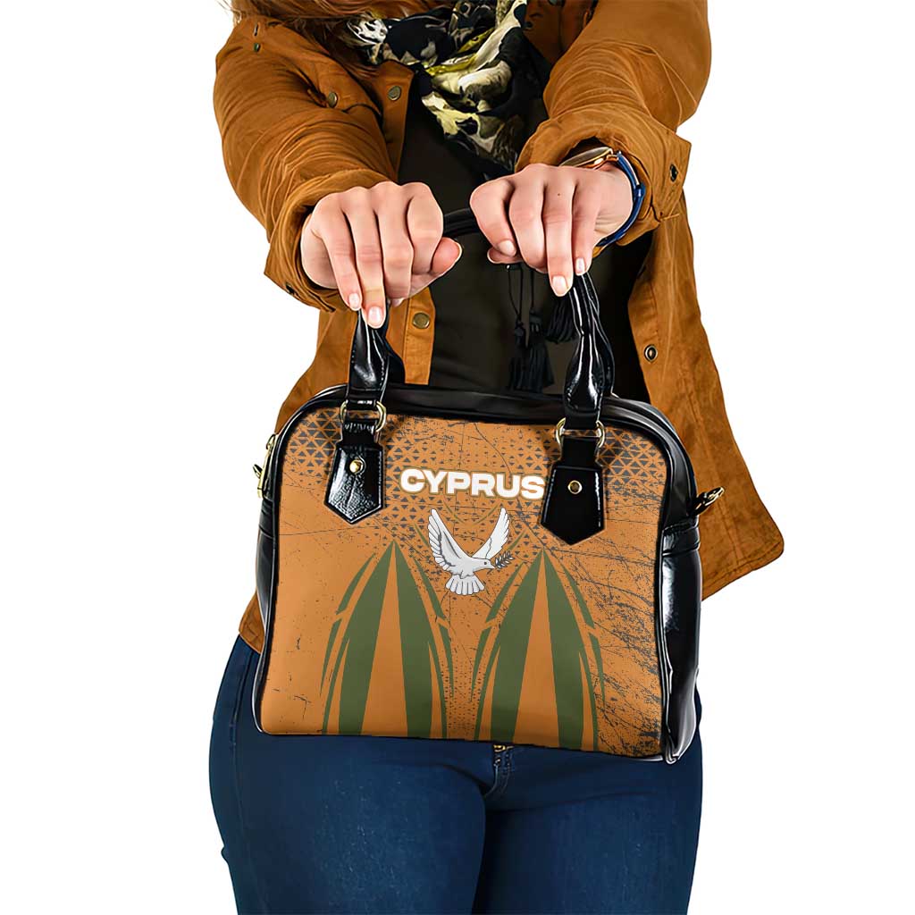 Cyprus Shoulder Handbag with Orange Green Grunge Design and Peace Dove Emblem TS04