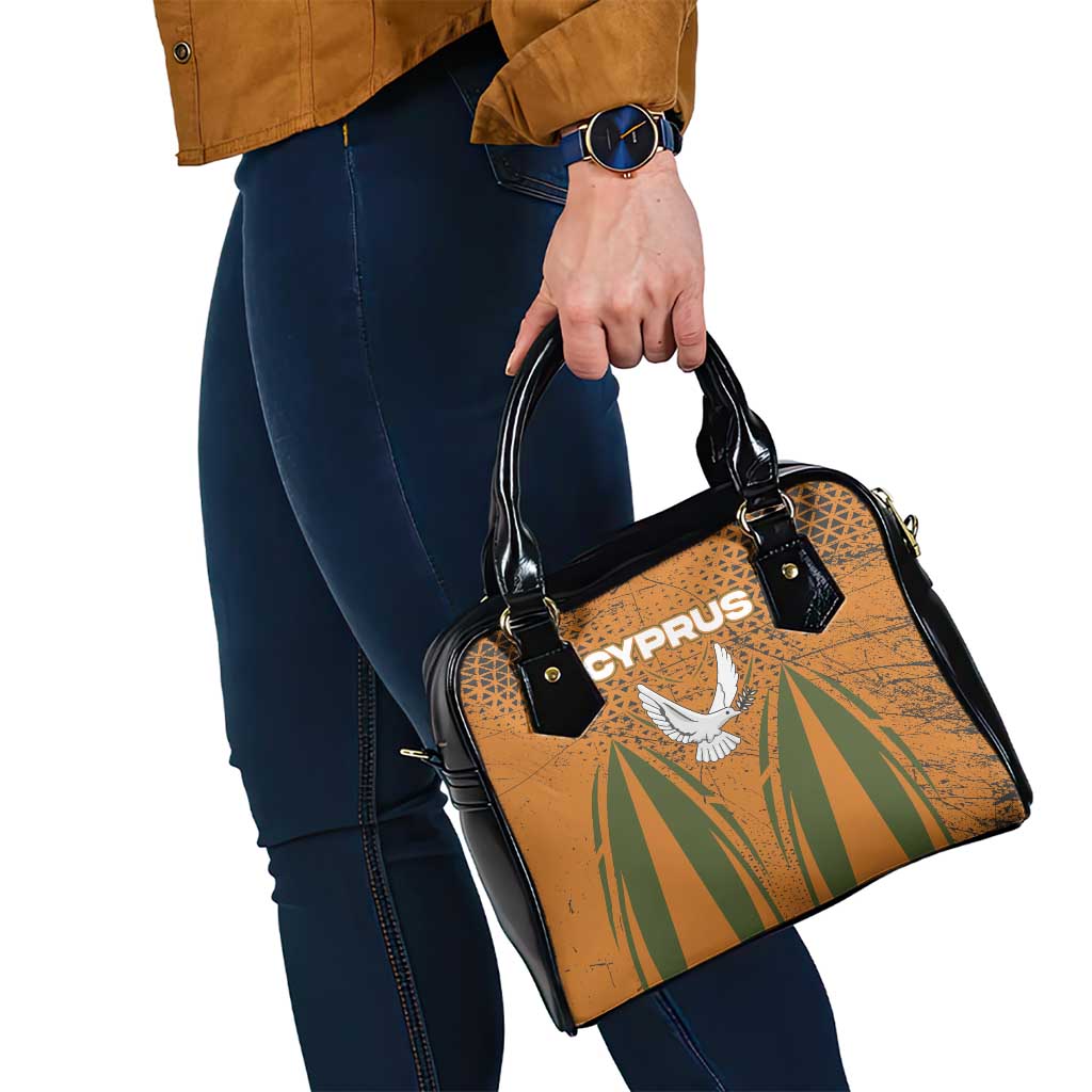 Cyprus Shoulder Handbag with Orange Green Grunge Design and Peace Dove Emblem TS04