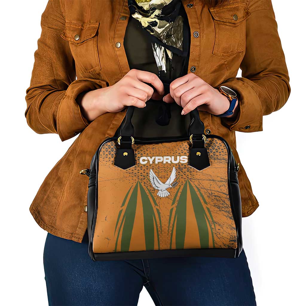Cyprus Shoulder Handbag with Orange Green Grunge Design and Peace Dove Emblem TS04