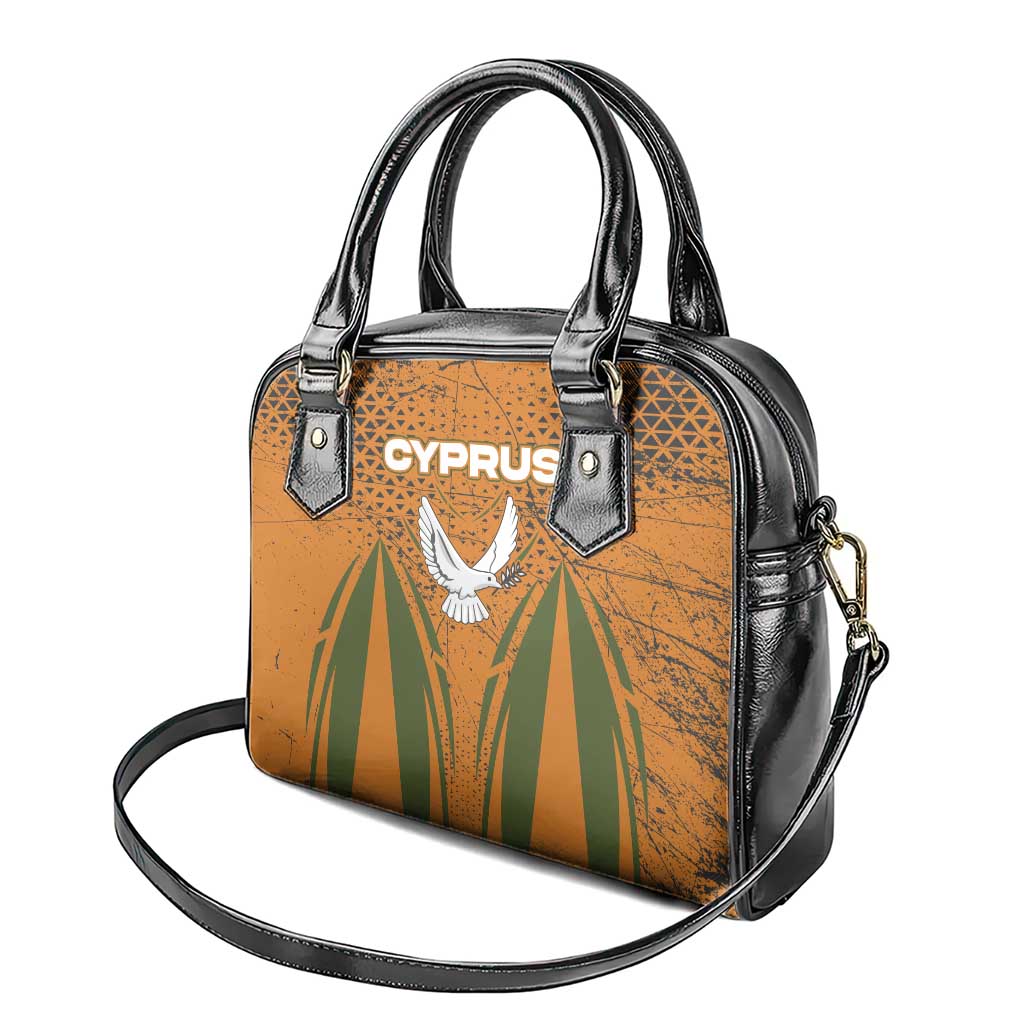 Cyprus Shoulder Handbag with Orange Green Grunge Design and Peace Dove Emblem TS04