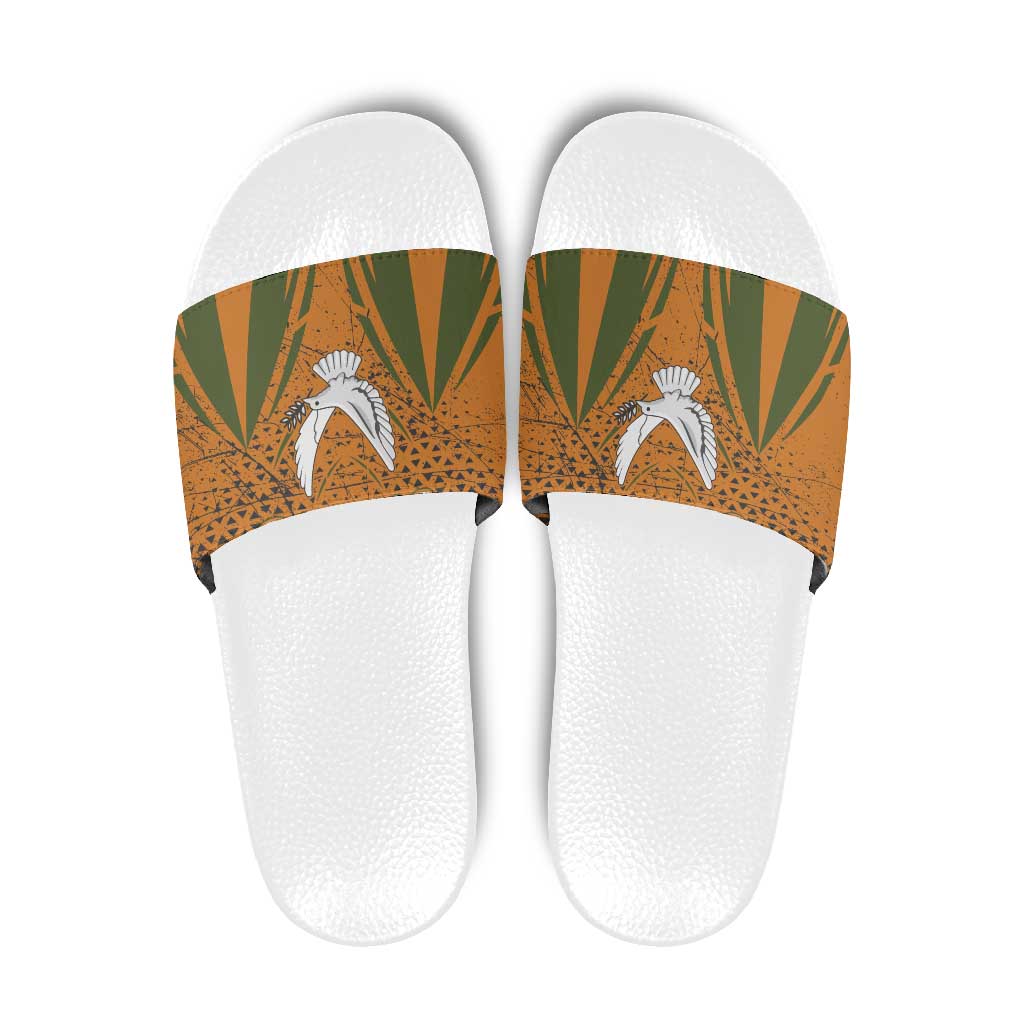 Cyprus Slide Sandals with Orange Green Grunge Design and Peace Dove Emblem TS04
