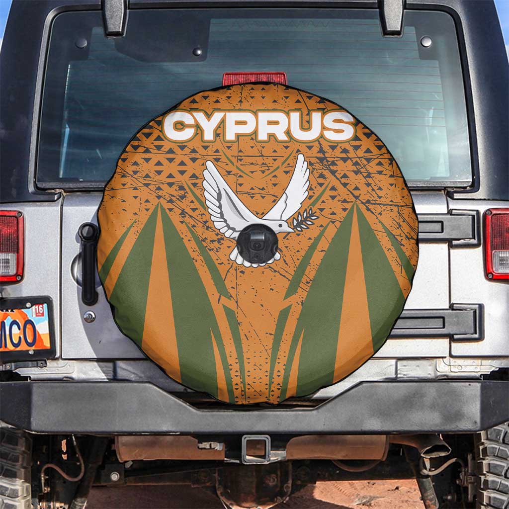 Cyprus Spare Tire Cover with Orange Green Grunge Design and Peace Dove Emblem TS04