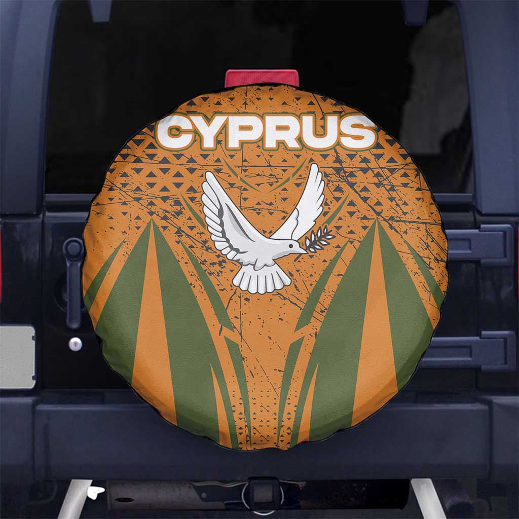 Cyprus Spare Tire Cover with Orange Green Grunge Design and Peace Dove Emblem TS04