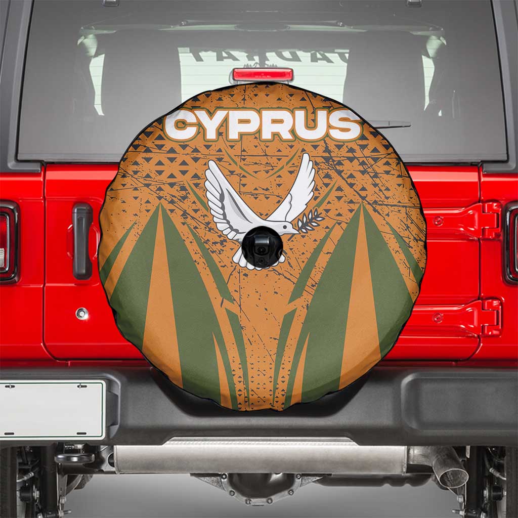 Cyprus Spare Tire Cover with Orange Green Grunge Design and Peace Dove Emblem TS04