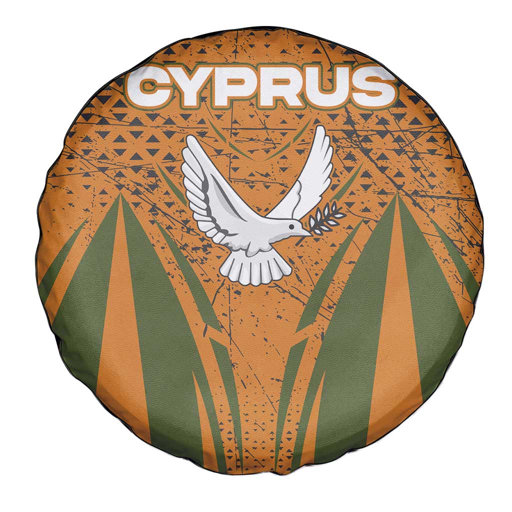 Cyprus Spare Tire Cover with Orange Green Grunge Design and Peace Dove Emblem TS04