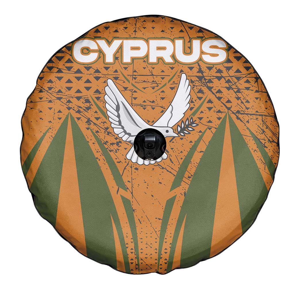 Cyprus Spare Tire Cover with Orange Green Grunge Design and Peace Dove Emblem TS04