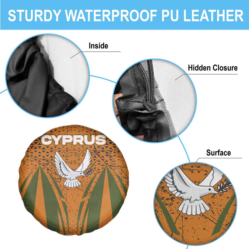 Cyprus Spare Tire Cover with Orange Green Grunge Design and Peace Dove Emblem TS04