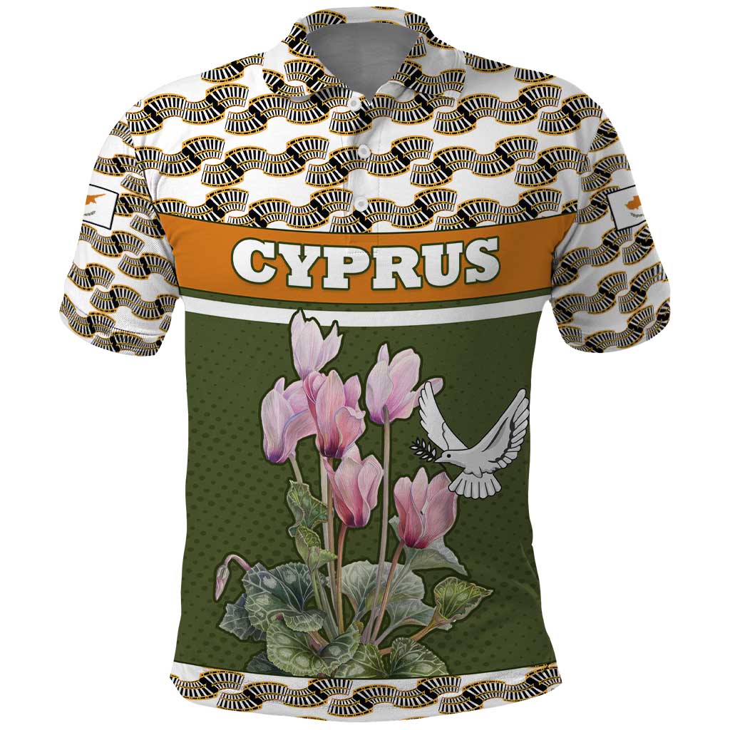 Cyprus Polo Shirt with Cyclamen Flower Illustration Design and National Emblem TS04